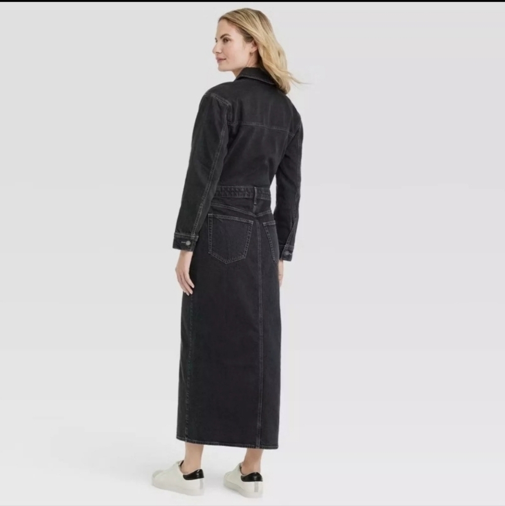 NWT Universal Thread Long Sleeve Black Wash Denim Maxi Dress Women's Size 0 - Picture 2 of 16